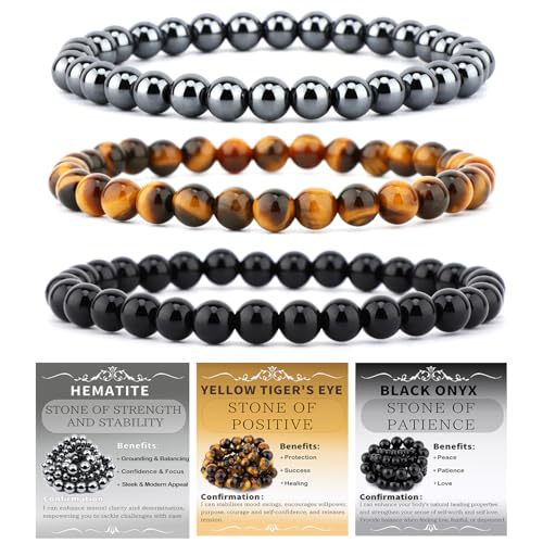 Wholesale Ethnic Style Handmade Tiger Eye Stone Bead Bracelet Set 3 Piece Round Beads Couple Bracelets With Retail Hang Card Boutique Resale Gift