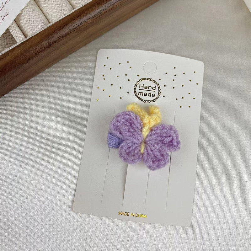 Wholesale Children's Wool Butterfly Sweet Girl Side Clip Bangs Knitted Hair Accessories for Women