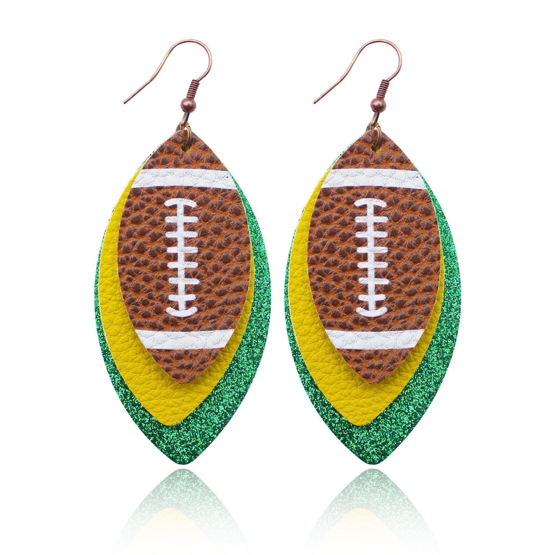 Wholesale Sports Style Rugby Brown Leopard Print Leaf Three-layer Leather Dot Diamond Rugby Earrings