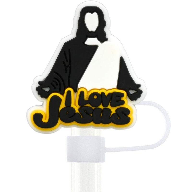 Wholesale Random 100pcs  Bible series water cup straw cap 10mm  cartoon Straw Cover