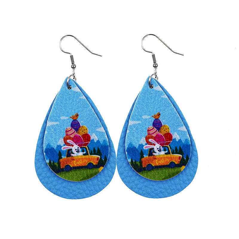 Wholesale arrival St. parcret festival leather Easter white rabbit leather earrings