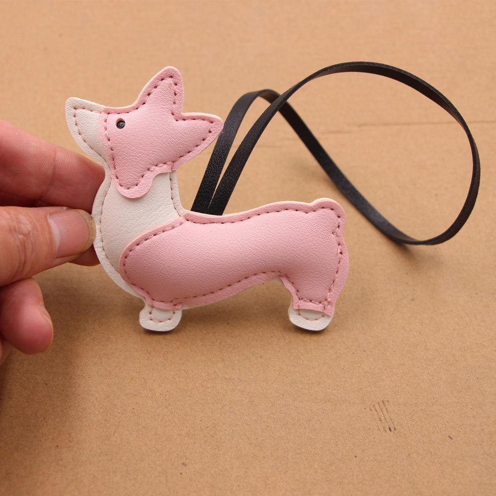 Wholesale Stylish PU Leather Corgi Dog Bag Charm Pendant Cute Japanese Korean Style Coffee Keychain Accessory Boutique Resale Gift