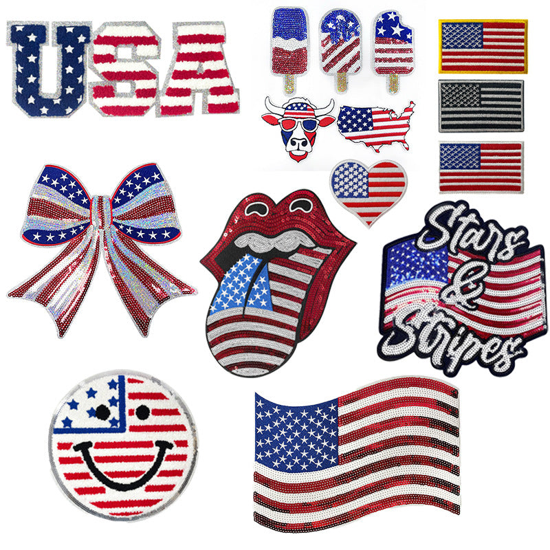 Wholesale Towel Embroidery Patch 28Cm USA Stars Stripes Applique For Coats Casual DIY Accessory