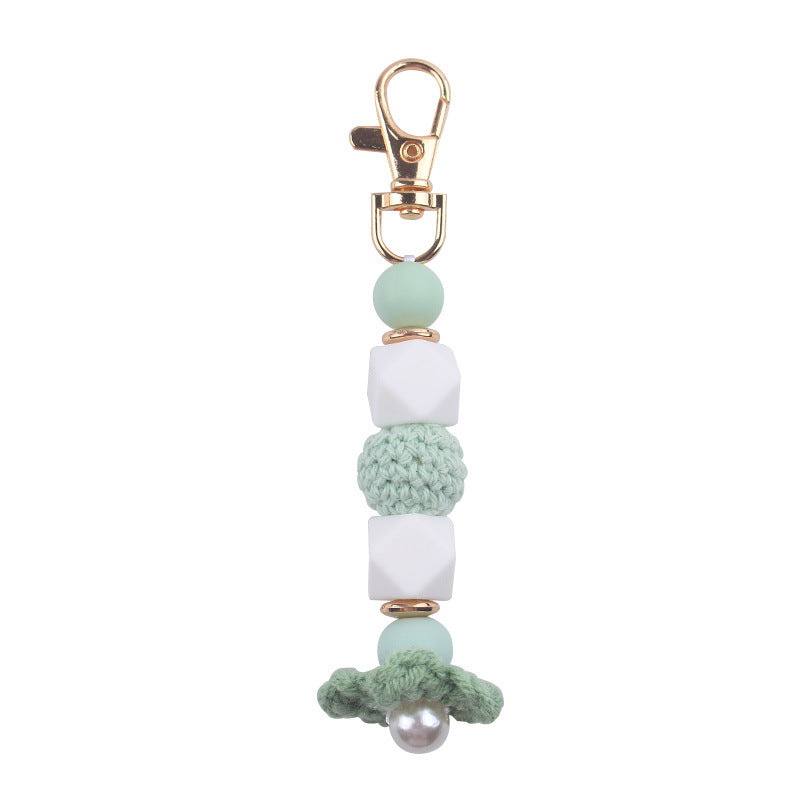 Wholesale Knitted Flower Silicone Beaded Lanyard Keychain
