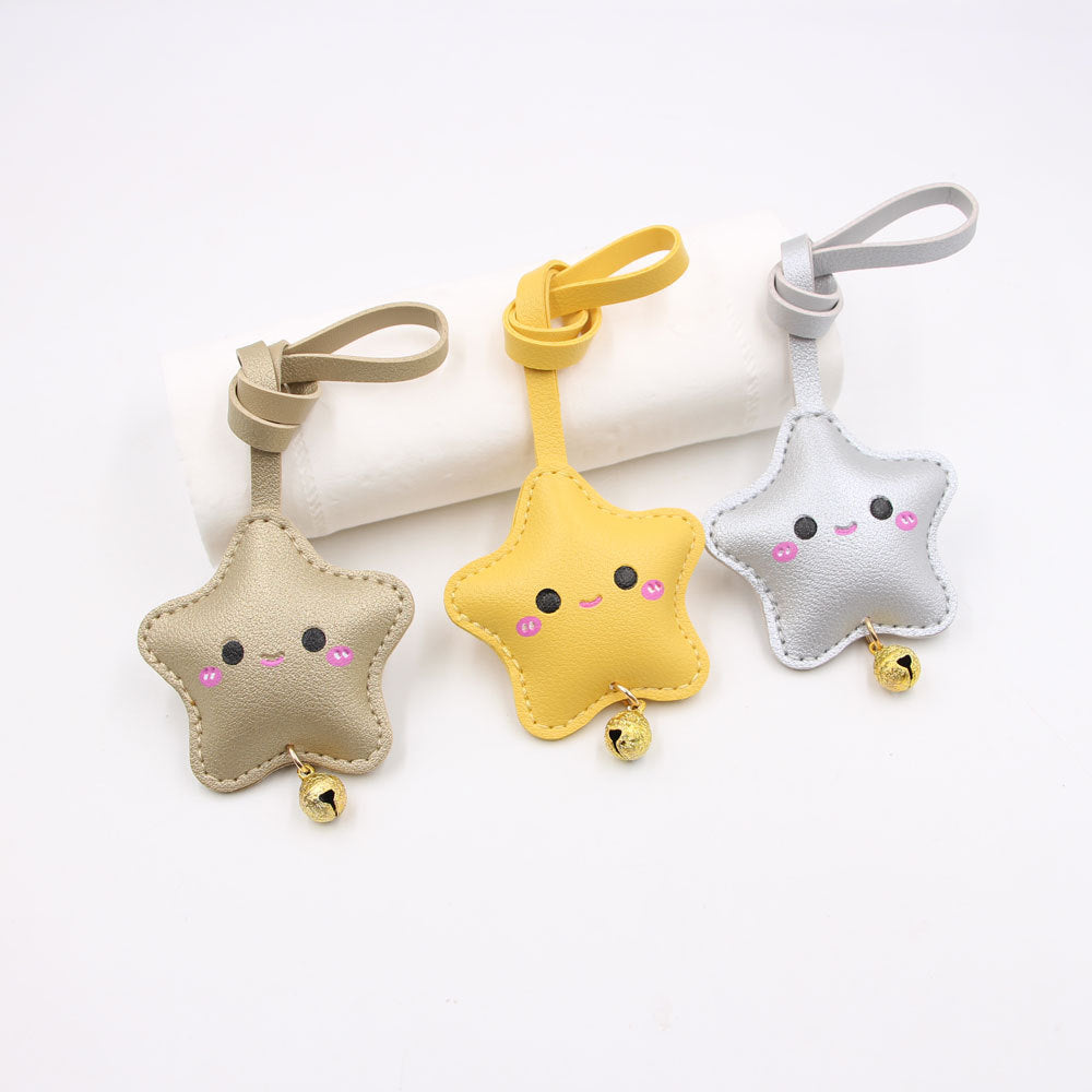 Wholesale Cute Embossed Star Car Keychain Face Faux Leather With Electroplated Finish Trendy Bag Charm Fashion Accessory For Gift And Resale