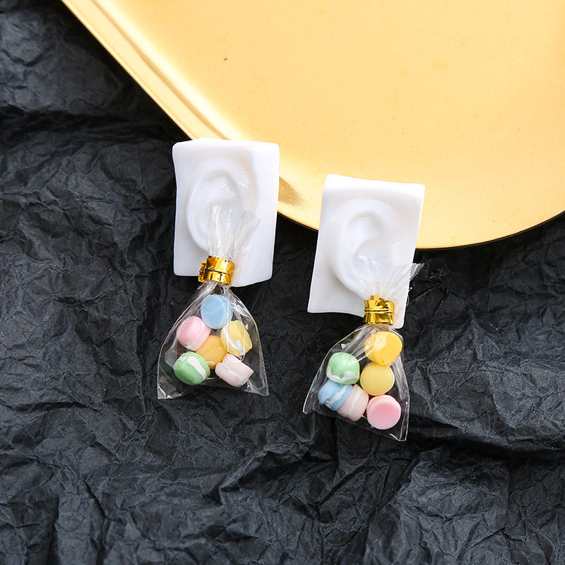Wholesale Mini Colorful Jelly Bear Bagged Ear Sculpture Earrings