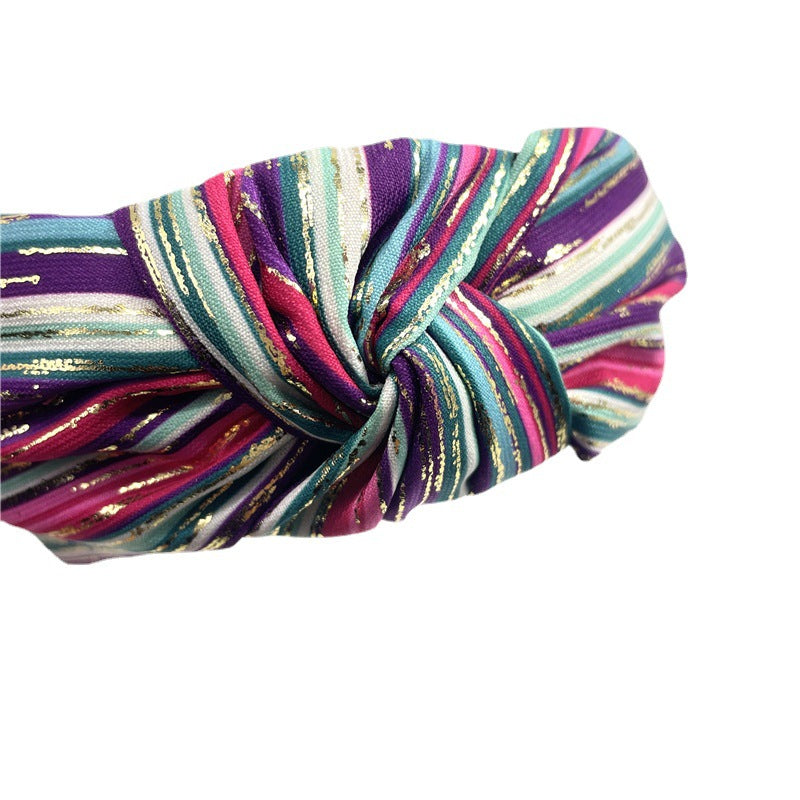 Wholesale New Style Headband Retro Ethnic Style Knotted Striped Color Matching Wide Brimmed French Headband