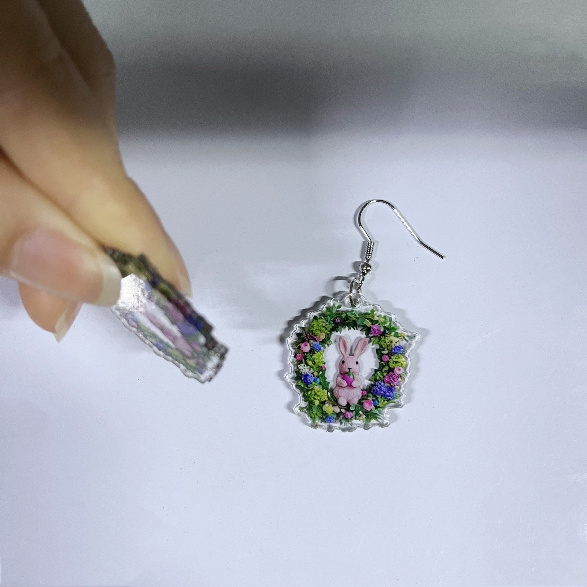 Wholesale Easter Cartoon Rabbit and Wreath Acrylic Earrings