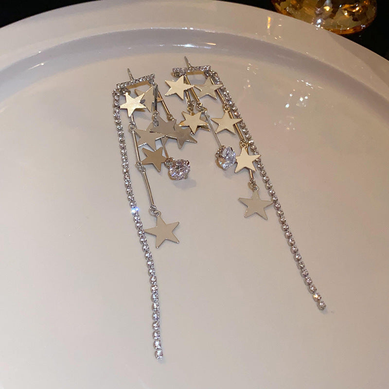 Wholesale Diamond Butterfly Flower Five Pointed Star Tassel Alloy Earrings