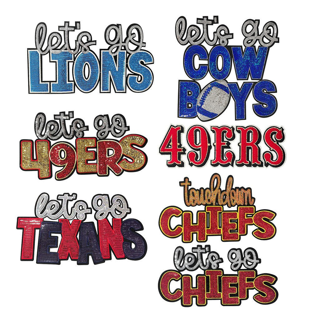 Wholesale Let S Go Series Sports Team Sequin Iron On Patch Chic Embroidered Decorative Accessory Great For Gift And Boutique Resale OLY Exclusive
