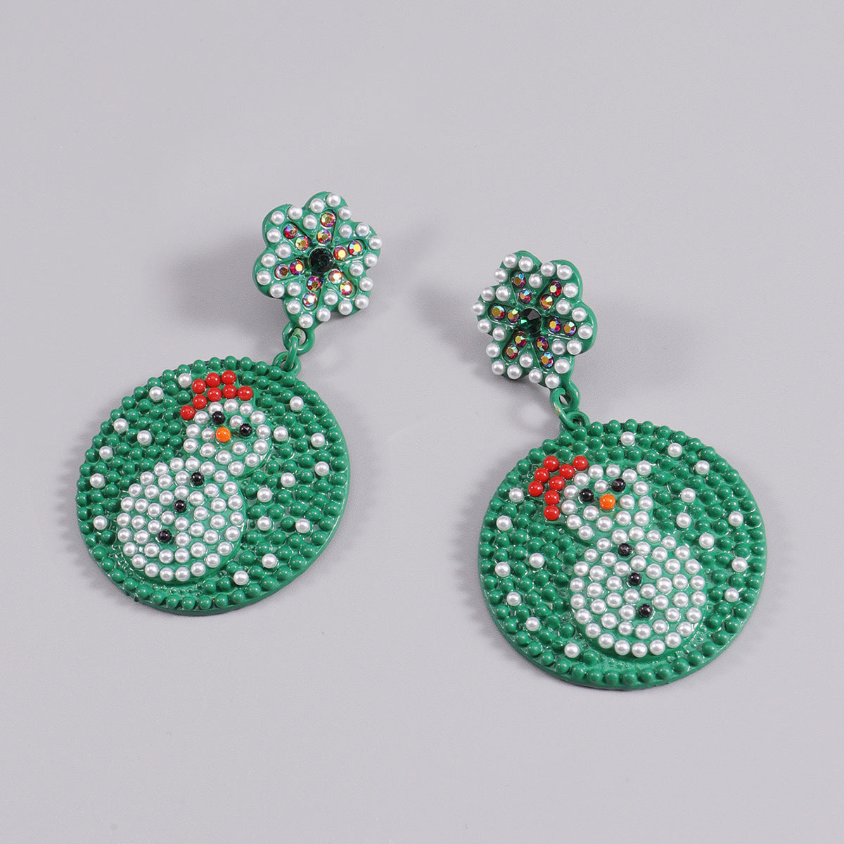 Wholesale Christmas Alloy Diamond Inlaid Rice Bead Christmas Snowflake Round Earrings