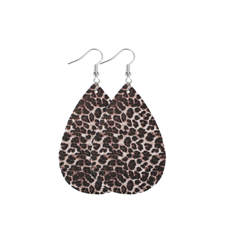 Wholesale Western Style Leopard Print Cow Print Leather Double Sided Print Earrings