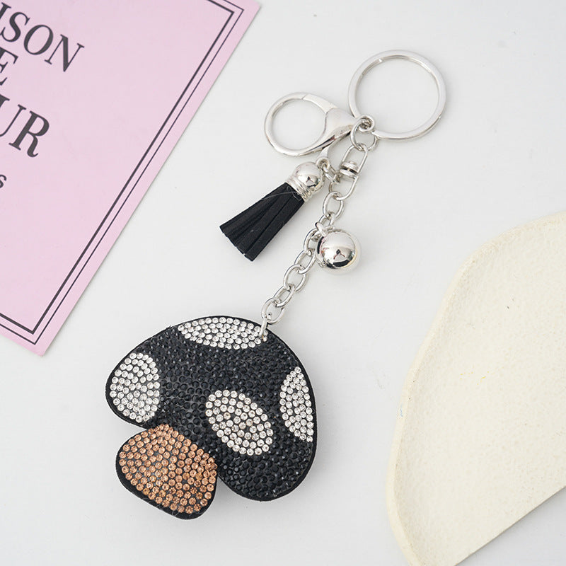 Wholesale creative mushroom rhinestone keychain fcute bag tassel pendant