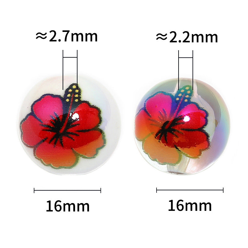Wholesale 100PCS  Acrylic rose beads medium beads camellia print round beads mobile phone chain pen beads diy bead