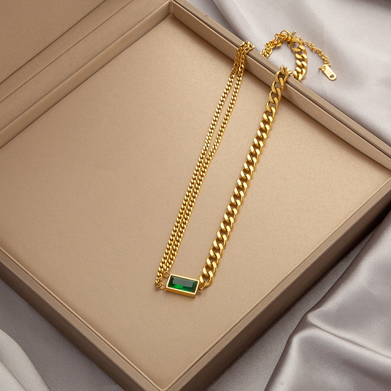 Wholesale  Accessible Luxury Niche Emerald Titanium Steel Necklace Women' s Ins Style