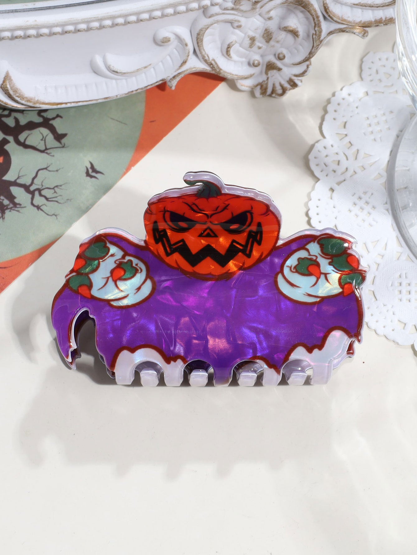 Wholesale Acrylic  Hair Claw Clip Creative Dark Style Pumpkin Ghost Bat Design Womens Fashion Hair Accessory
