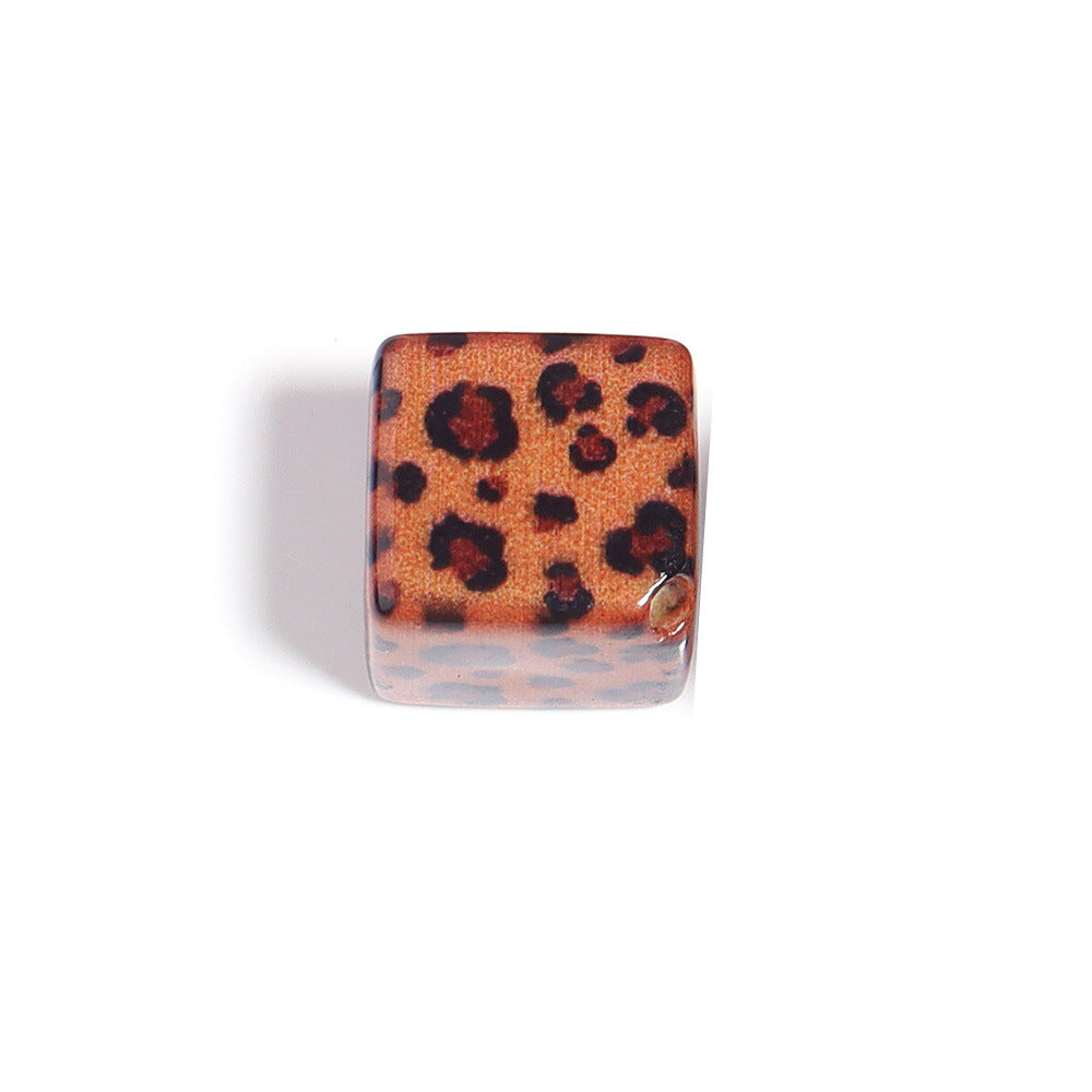 Wholesale 10pcs 12mm printed colored leopard print block acrylic beads