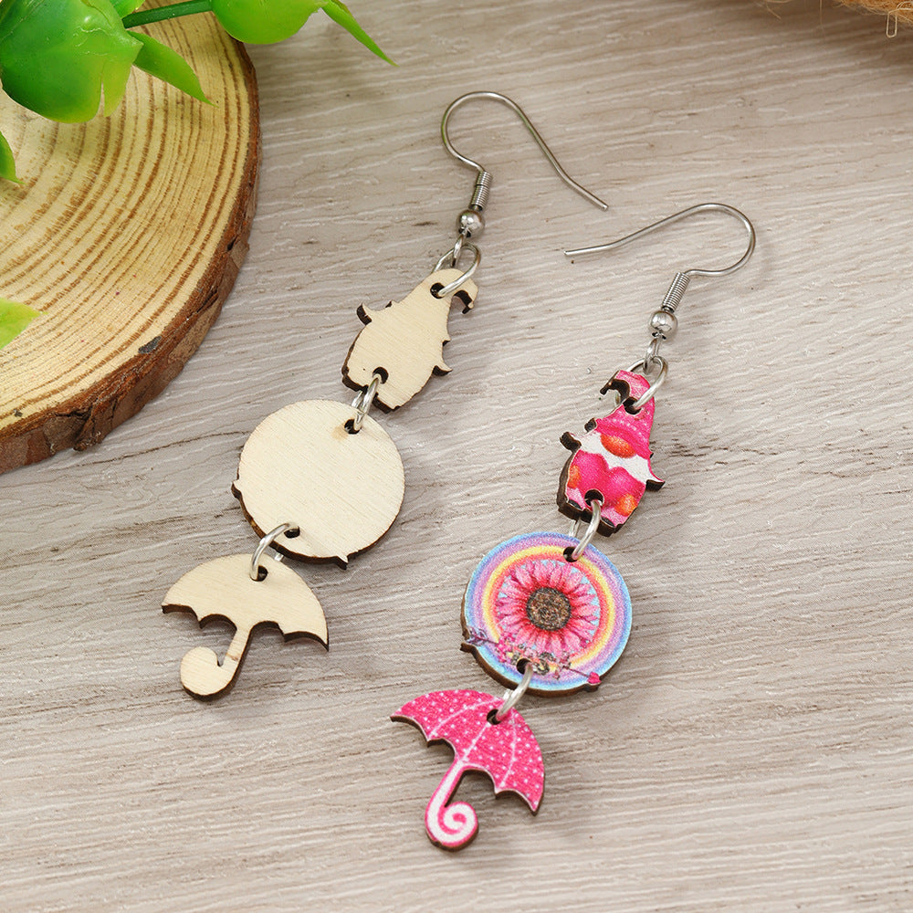 Wholesale Valentine's Day Printed Umbrella Arrow Target Wooden Earrings