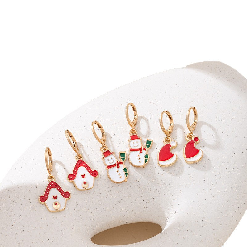 Wholesale Large hoop star bell earrings,  small hoop multi-element combination Christmas earrings