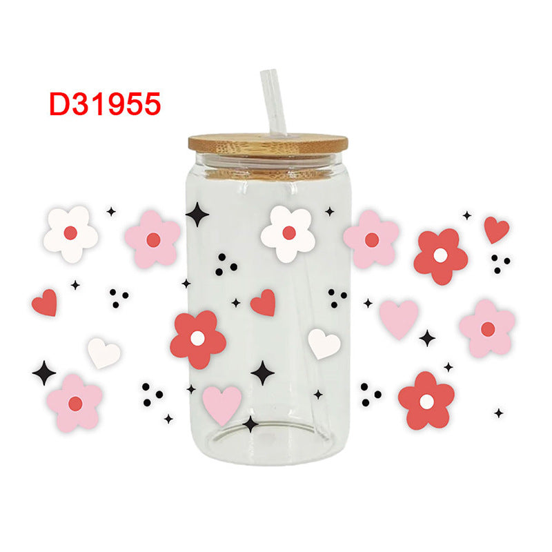 Wholesale colorful flowers 16oz Cup UV DTF Wraps