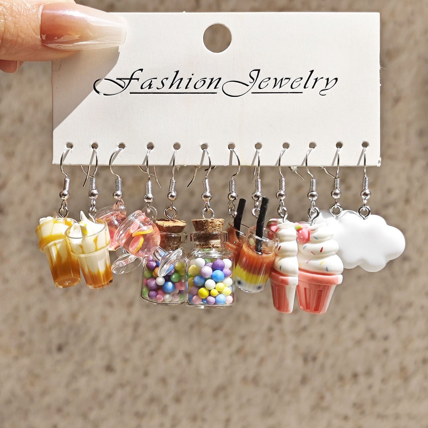 Wholesale 11pcs/set Cartoon Animal Bear Simulation Food Milk Tea Earrings