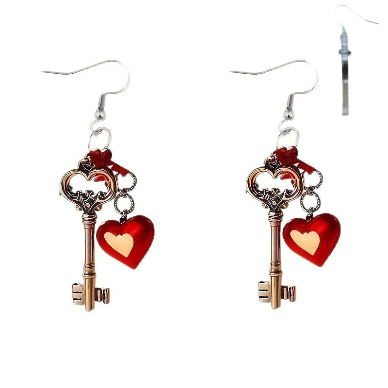 Wholesale Valentine' s Day Red Key Acrylic Earrings