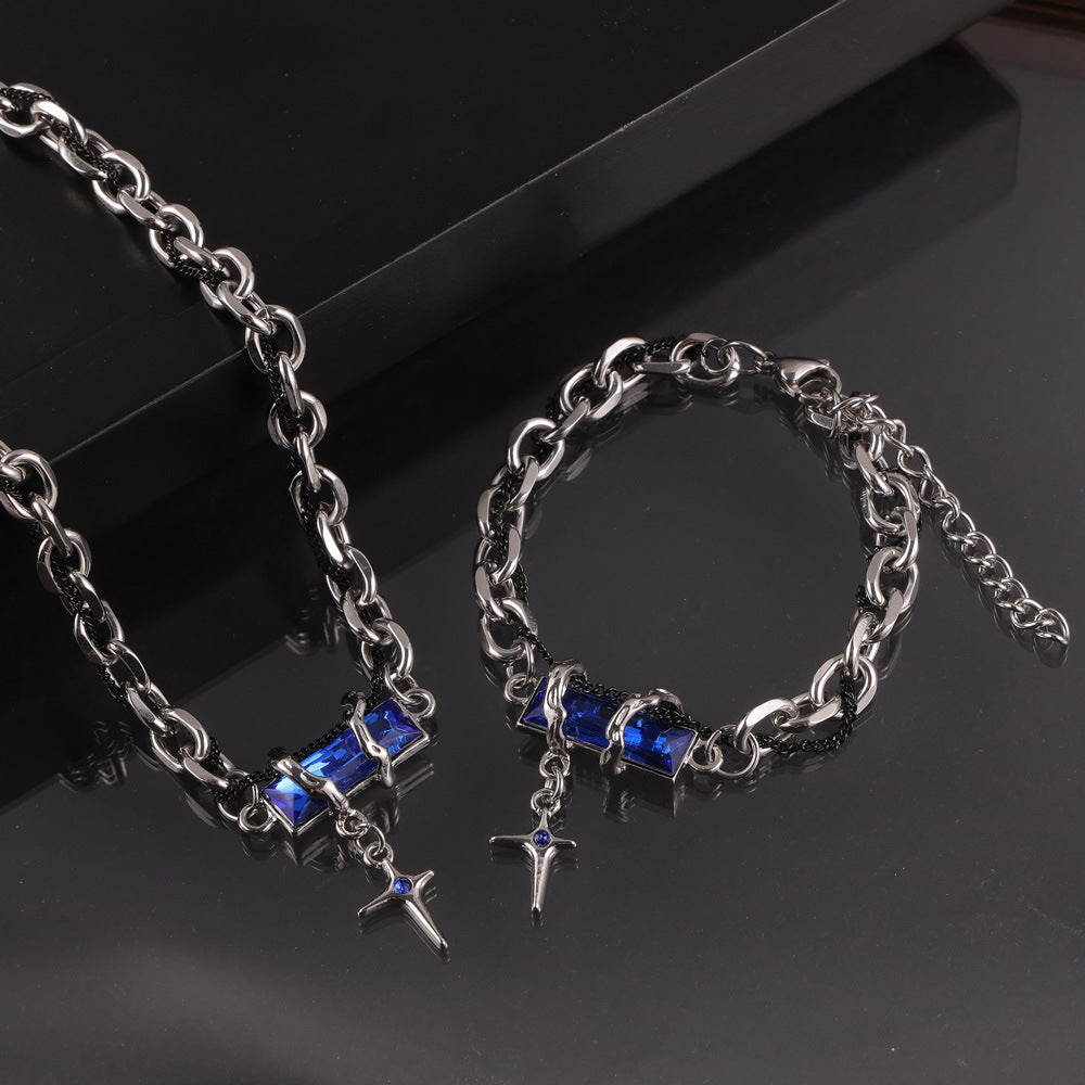 Wholesale  Hip-hop Style Winding Color Zircon Design Sense Cold Style Simple Titanium Steel Jewelry suit