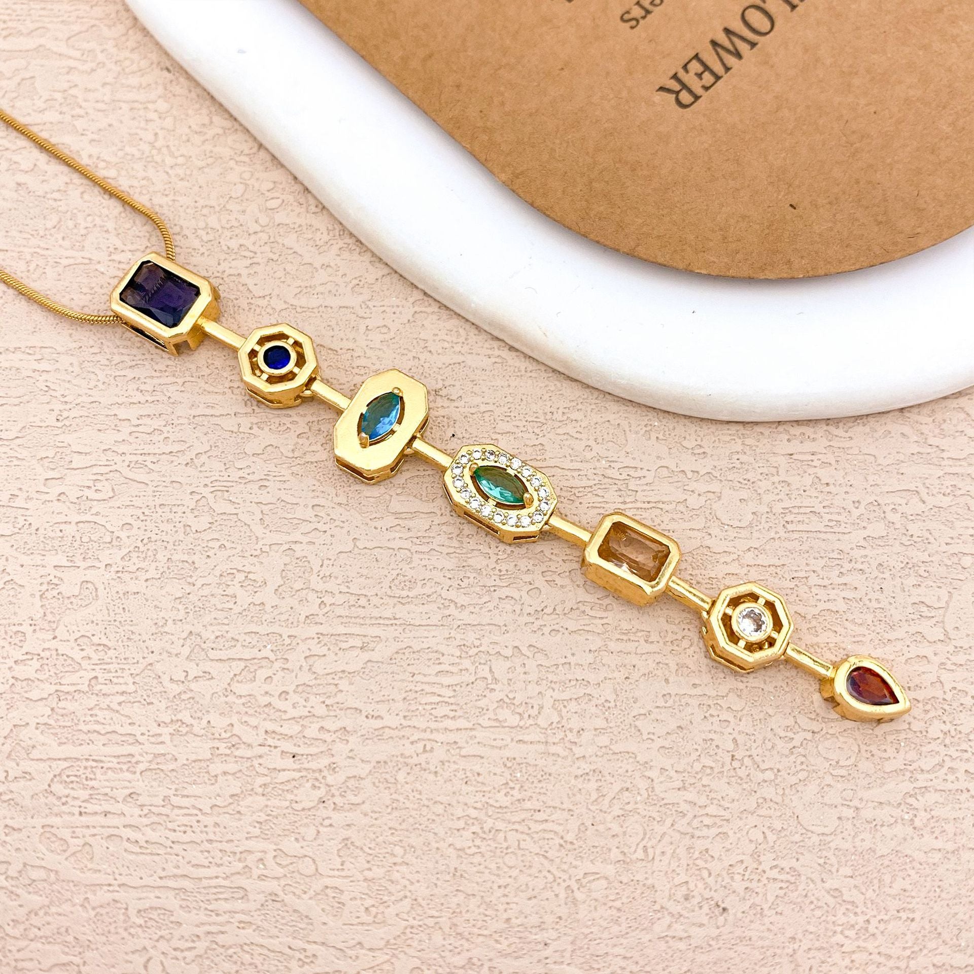 Wholesale Colorful Square Geometric Smart Titanium Steel Necklace Niche Luxury Versatile Accessories