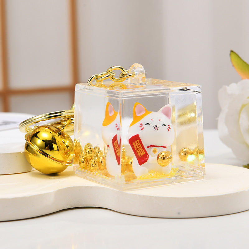 Wholesale Acrylic Golden Flowing Sand Lucky Cat Creative Keychain