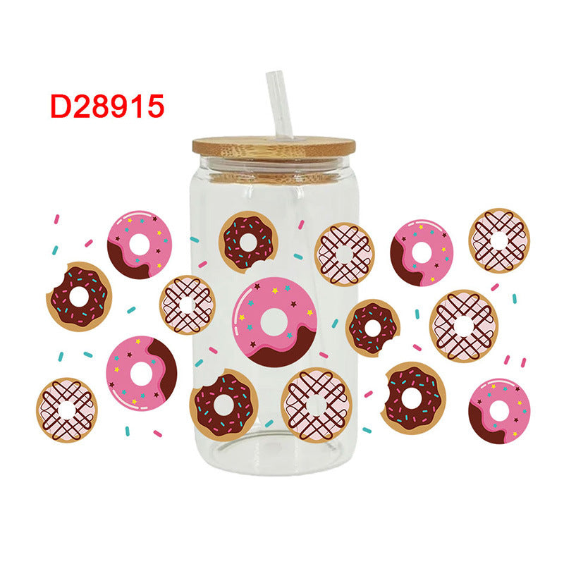 Wholesale Pink Cartoon Heart Sweet Donut 16oz Cup UV DTF Wraps