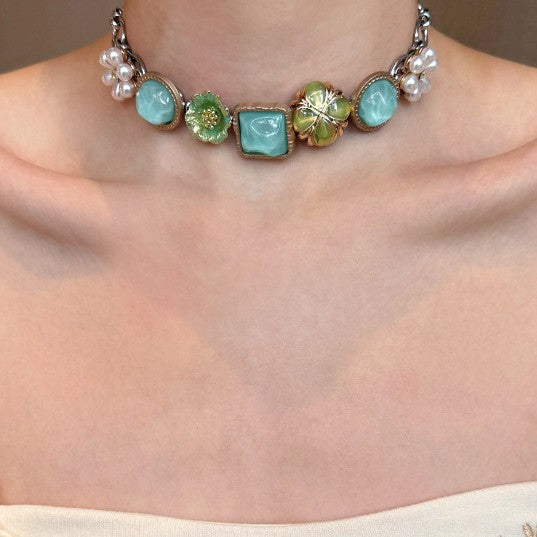 Wholesale Blue Resin Beaded Layered Necklace for Women