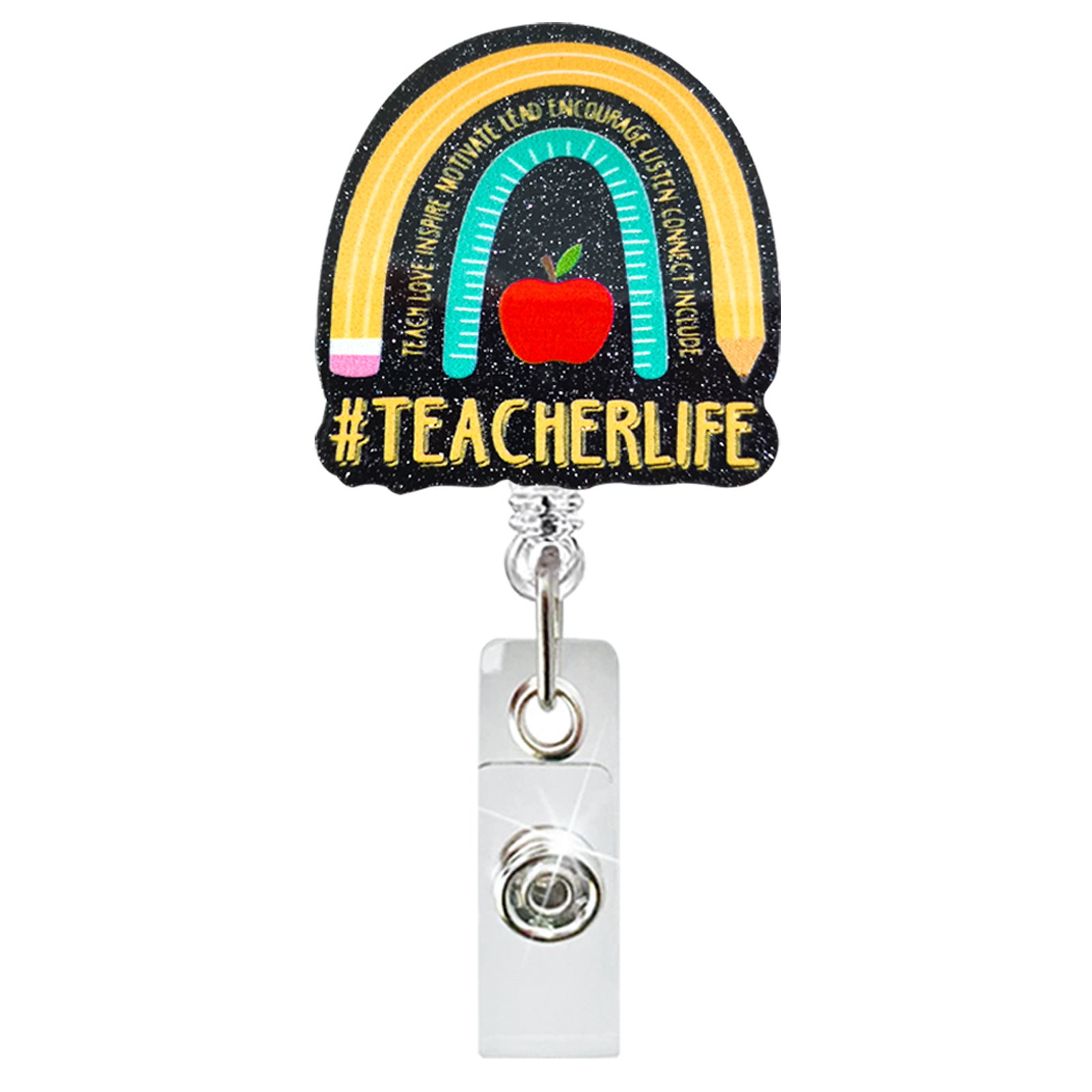 Wholesale Teacher Rainbow Acrylic Retractable Keychain