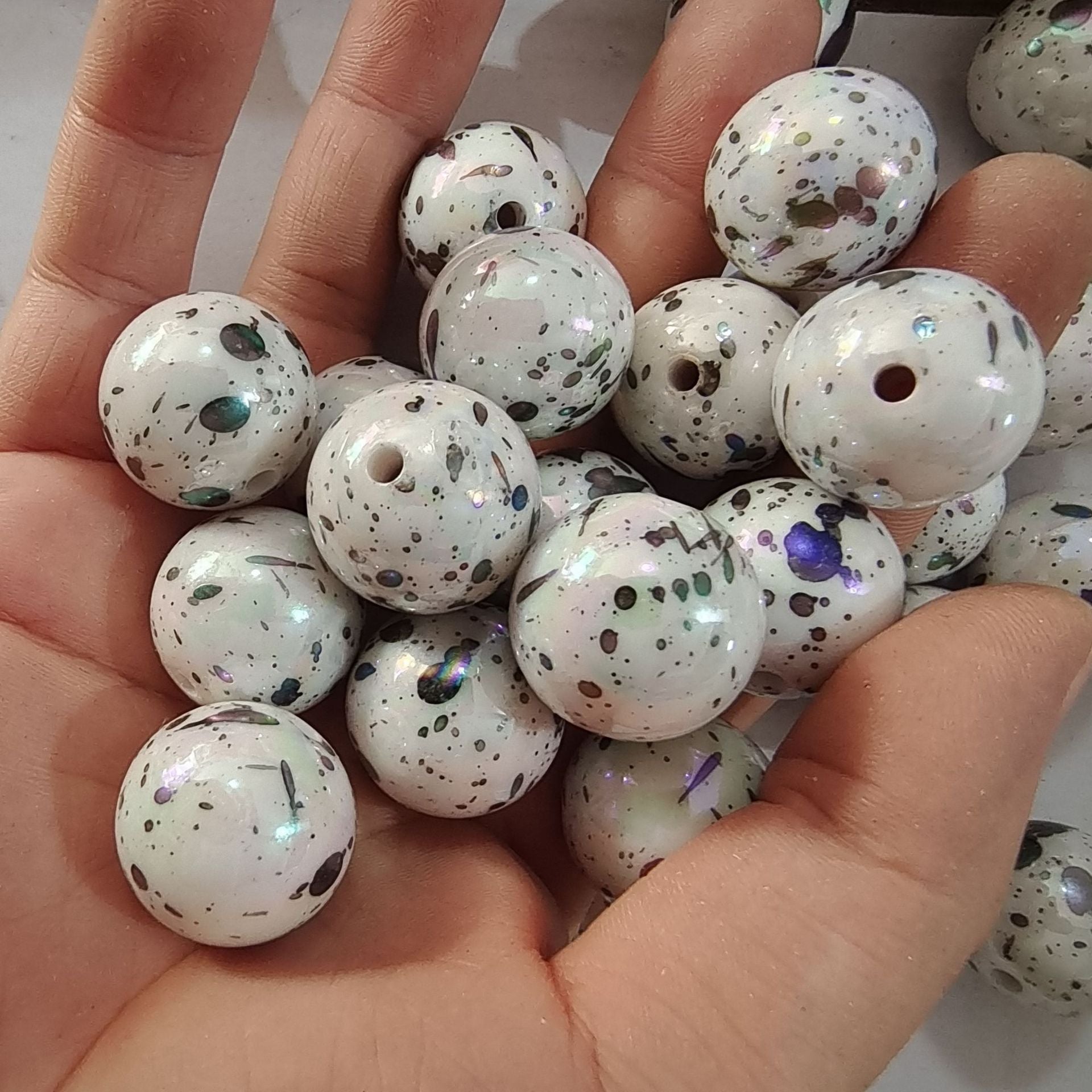 Wholesale 5pcs 20mm Acrylic Colored Black Ink-splashed Printed Beads