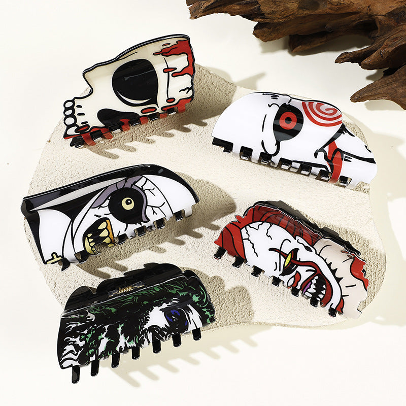 Wholesale Trendy Acrylic  Shark Hair Clip Ghost Face Clown Design Boutique Resale Accessory