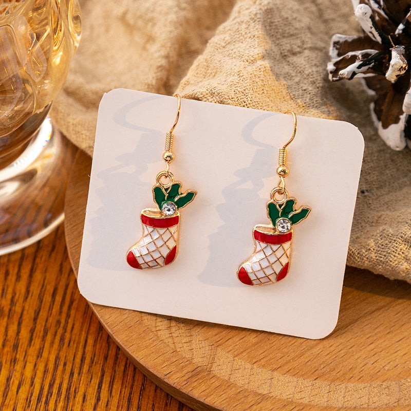 Wholesale Candy Cane Bell Elk Earrings