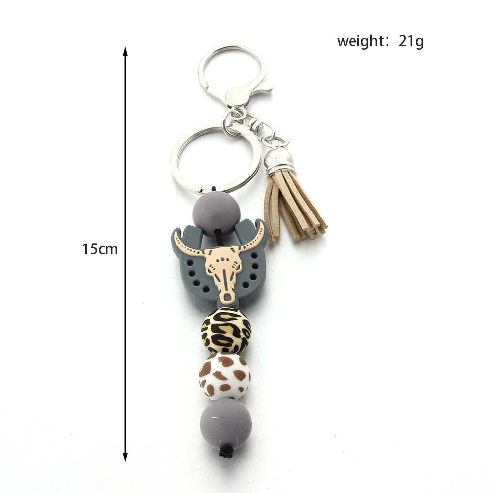 Wholesale Western Style Cow Head Beaded Keychain