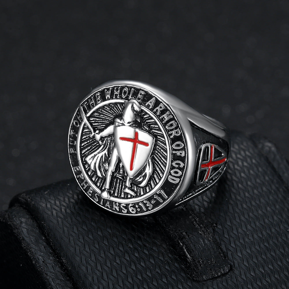 Wholesale Retro Templar Red Cross Shield Ring