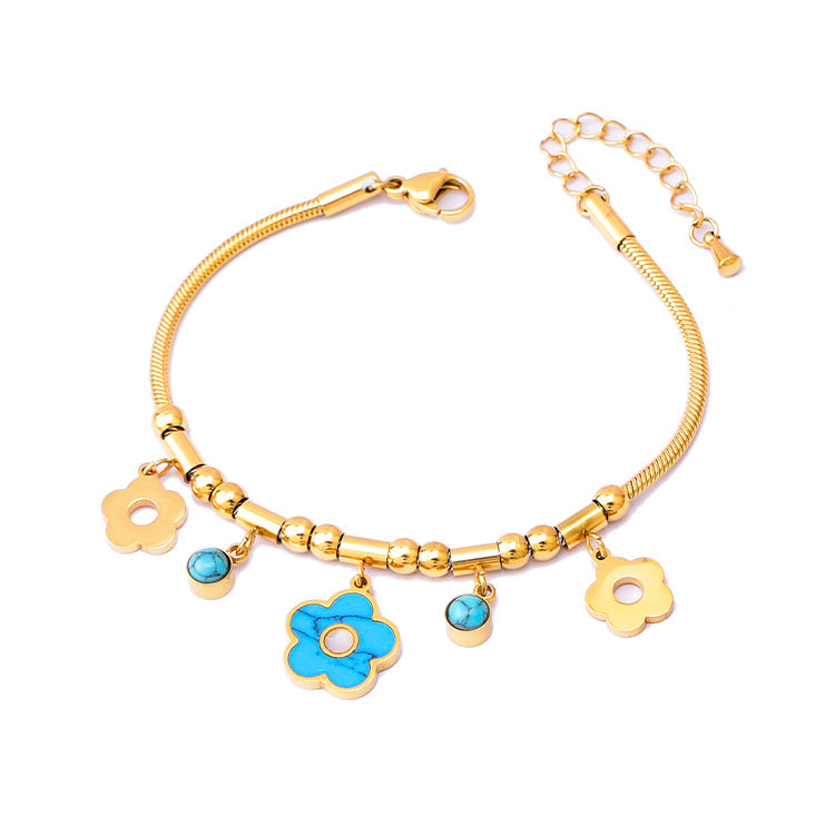 Wholesale Round Tube Five-pointed Star Necklace Turquoise Clavicle Pendant Long Tassel Earrings Bracelet Set