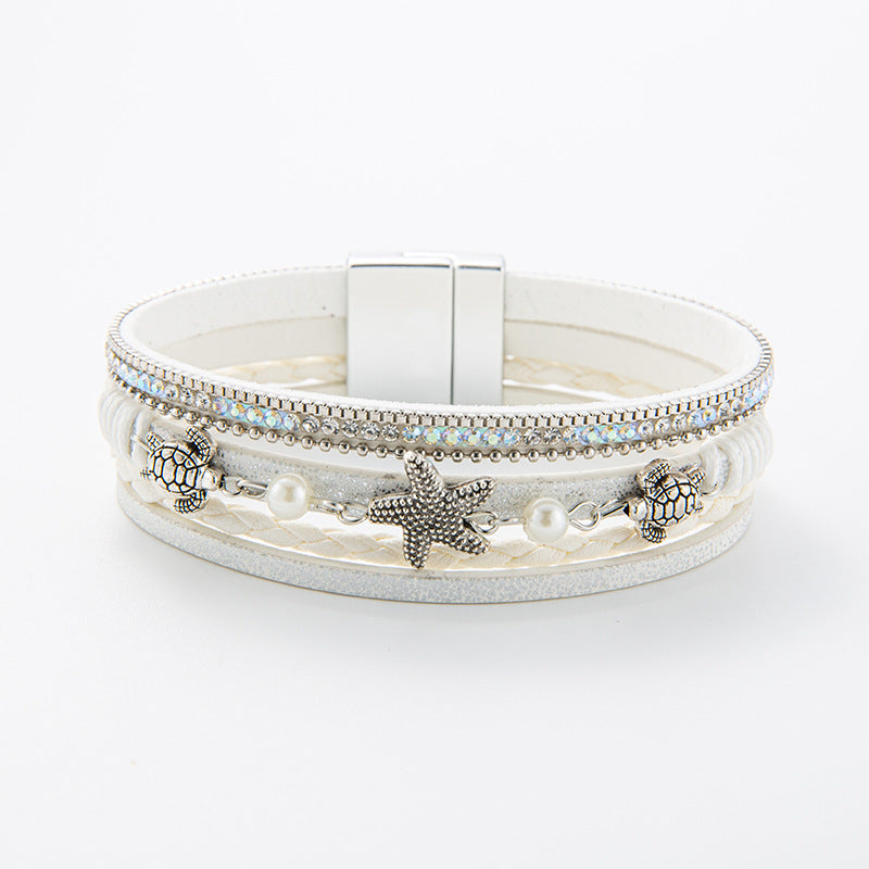 Wholesale Summer beach vacation seashell starfish multi-layer  Layered Bracelet Set