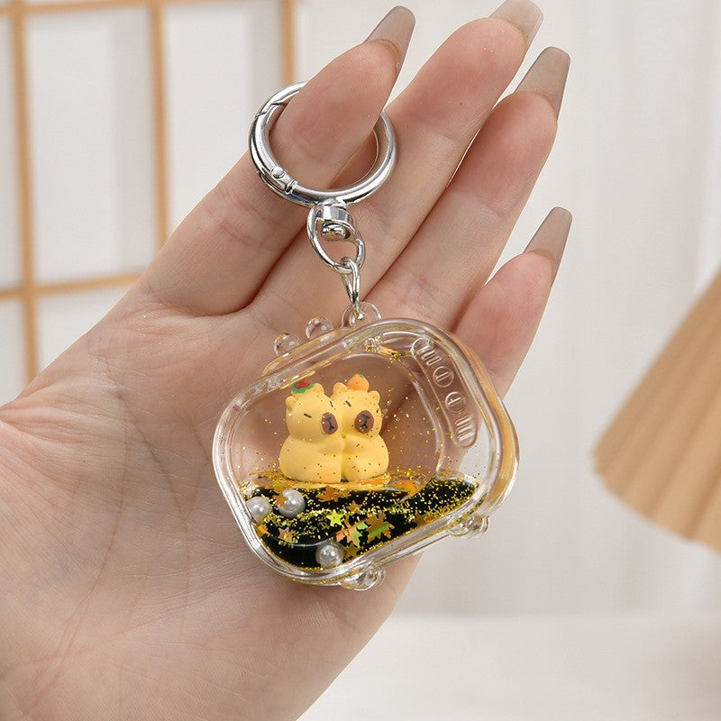 Wholesale Acrylic oil-filled capybara keychain