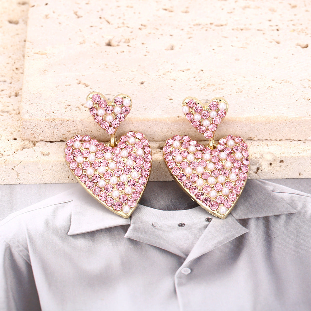 Wholesale  Love Inlaid Pearl Diamond Alloy Earrings