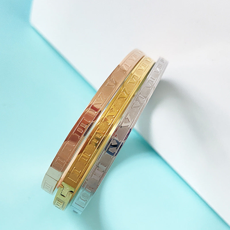 Wholesale Roman Numeral Open Titanium Steel Bracelet