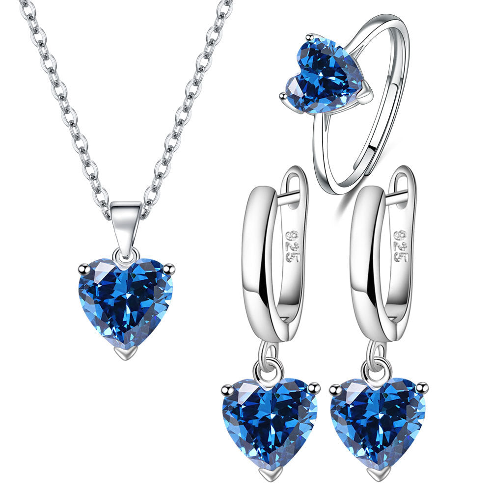 Wholesale Valentine's Day Love Zircon Necklace Earrings Ring Set