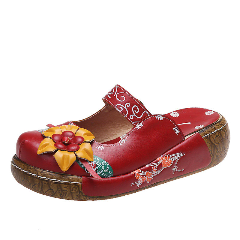 Wholesale Ethnic Style Flower Handmade Thick Sole Retro Sandals