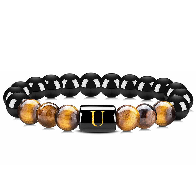 Wholesale Natural Tiger Eye Stone 26 Letter Obsidian Bracelet