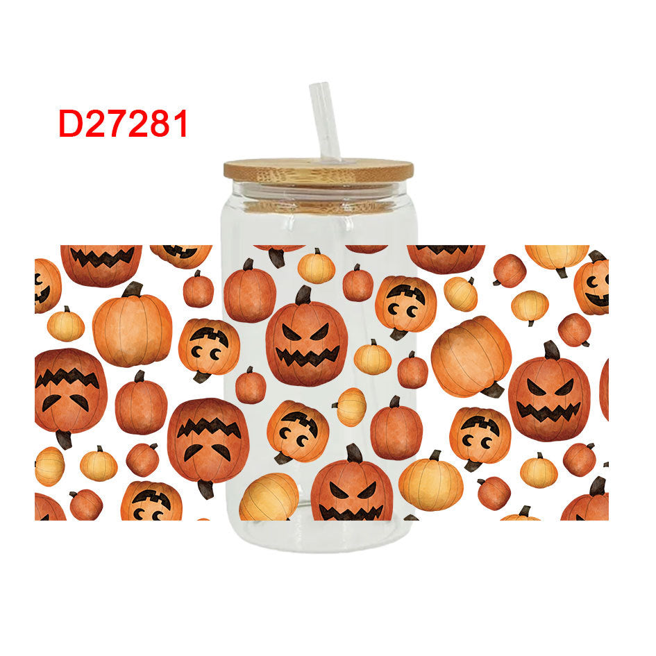 Wholesale Pumpkin Ghost Skeleton Halloween 16oz Cup UV DTF Wraps