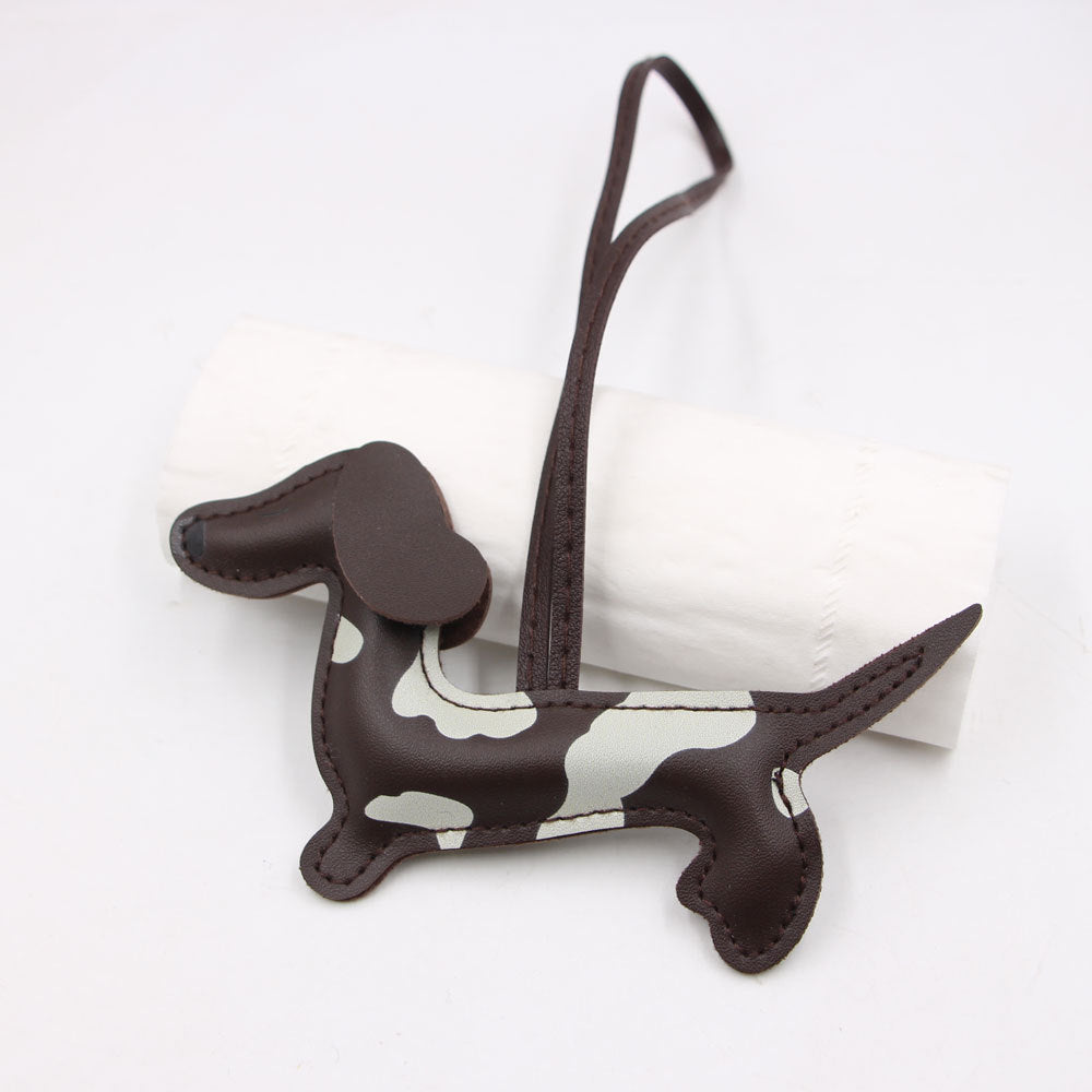 Wholesale Chic Double Sided Printed Dachshund Pendant Artificial Leather Bag Charm Keychain Accessory