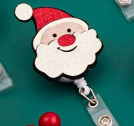 Wholesale Christmas Gift Felt 3D Santa Sock Badge Scroll Retractable Keychain