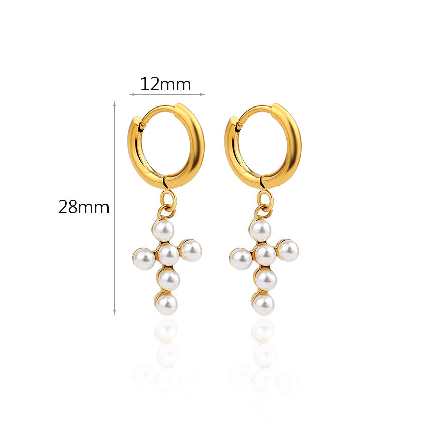 Wholesale Trendy and Personalized Cross-embellished Pearl Earrings