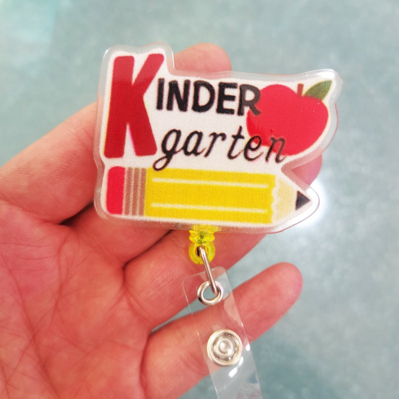 Wholesale Acrylic Teacher Badge Retractable Keychain ID Card Cover Easy Pull Buckle
